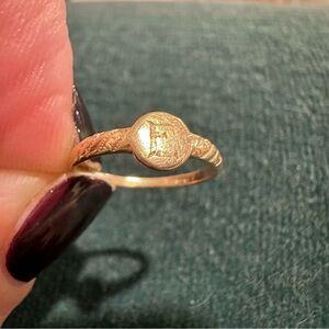 14k Gold Baby Ring with Initial ‘E’ Engraving
